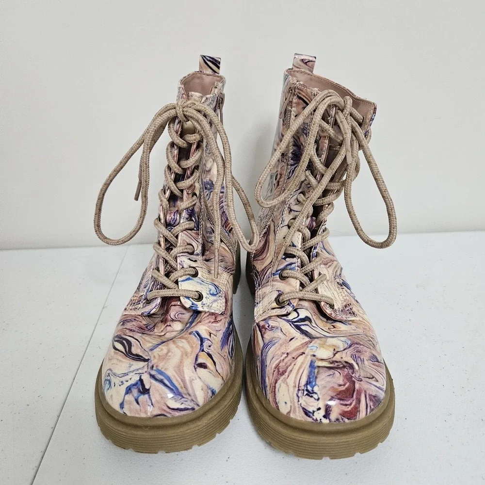 Madden Girl Purple Marble Combat Boots‎ Girls Sz 4.5 Lace-up Grunge Punk Chunky